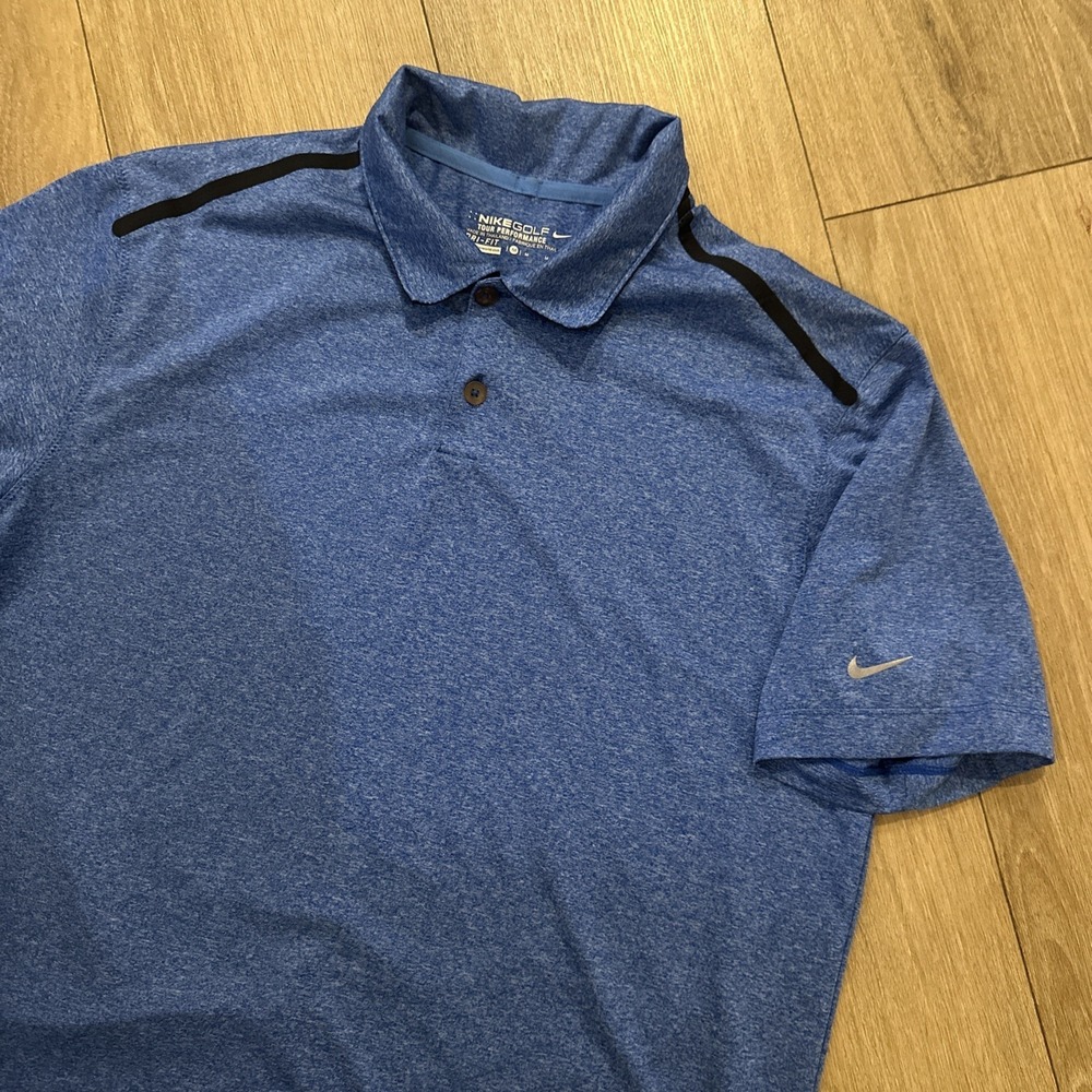 Nike Golf Dri Fit Performance Polo Shirt Blue Heather Logo Medium Preppy